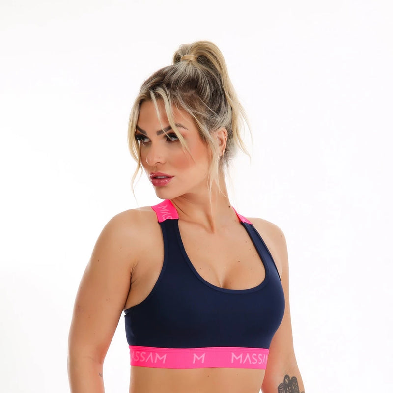 Top Neon Marinho Com Pink  Fitness