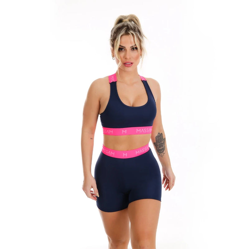 Top Neon Marinho Com Pink  Fitness