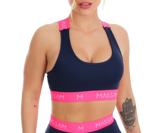 Top Neon Marinho Com Pink  Fitness