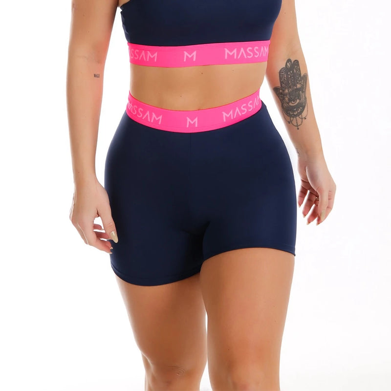 Short Neon Marinho Com Pink  Fitness