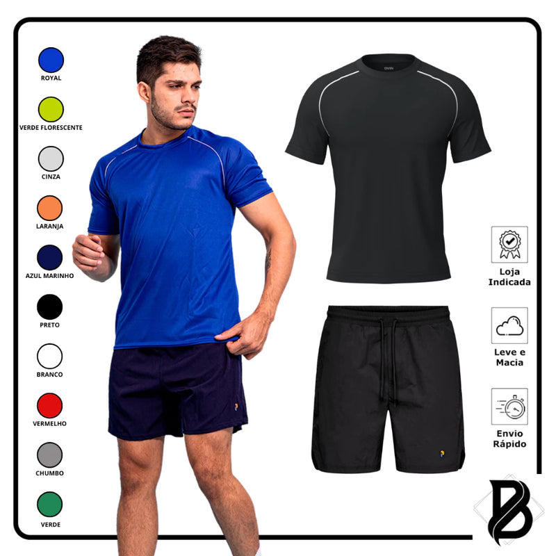 Conjunto Dryfit P/Academia  Camiseta Masculina E Short Bermuda Tactel