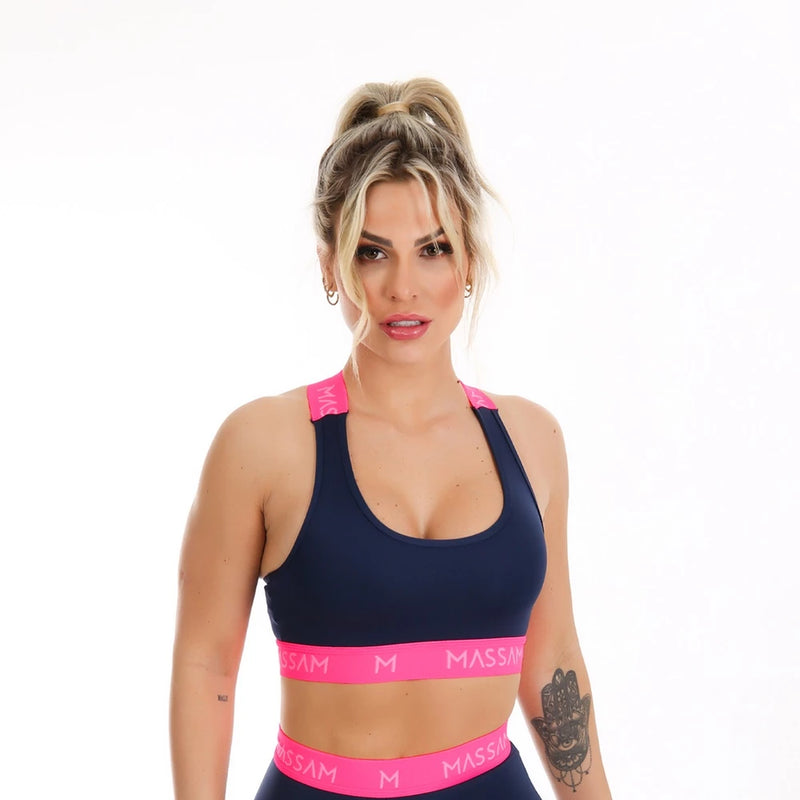 Top Neon Marinho Com Pink  Fitness